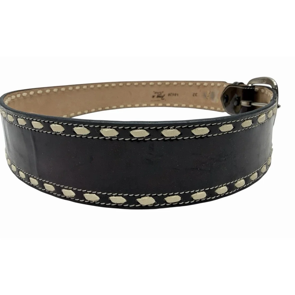 Tony Lama Western Leather Belt Size 32 Black Oxblood Lace Stitch 48628